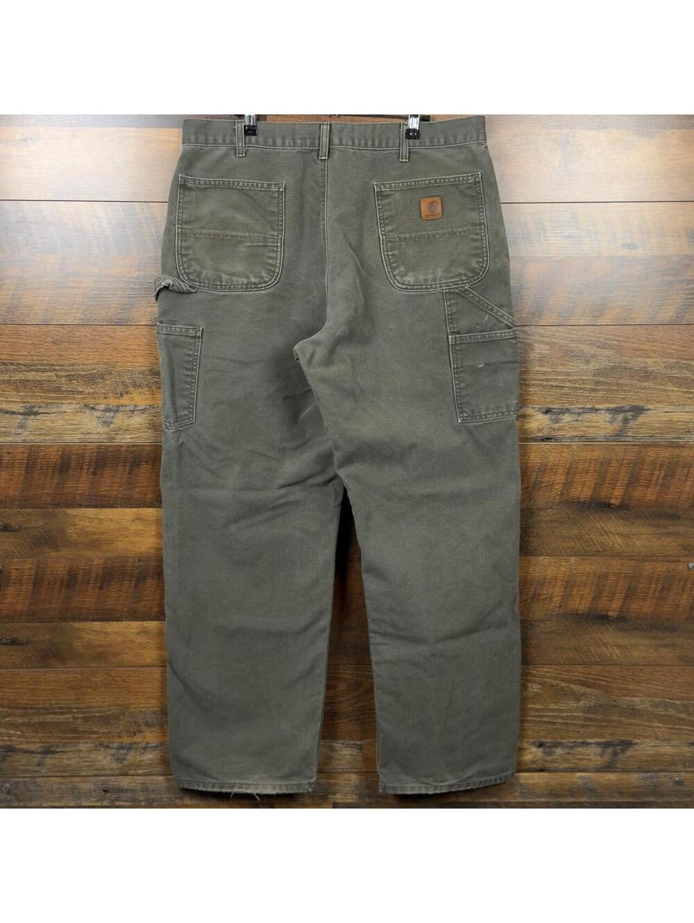 Carhartt B11 MOS Moss Green Washed Duck Work Pants 38x32 Distressed